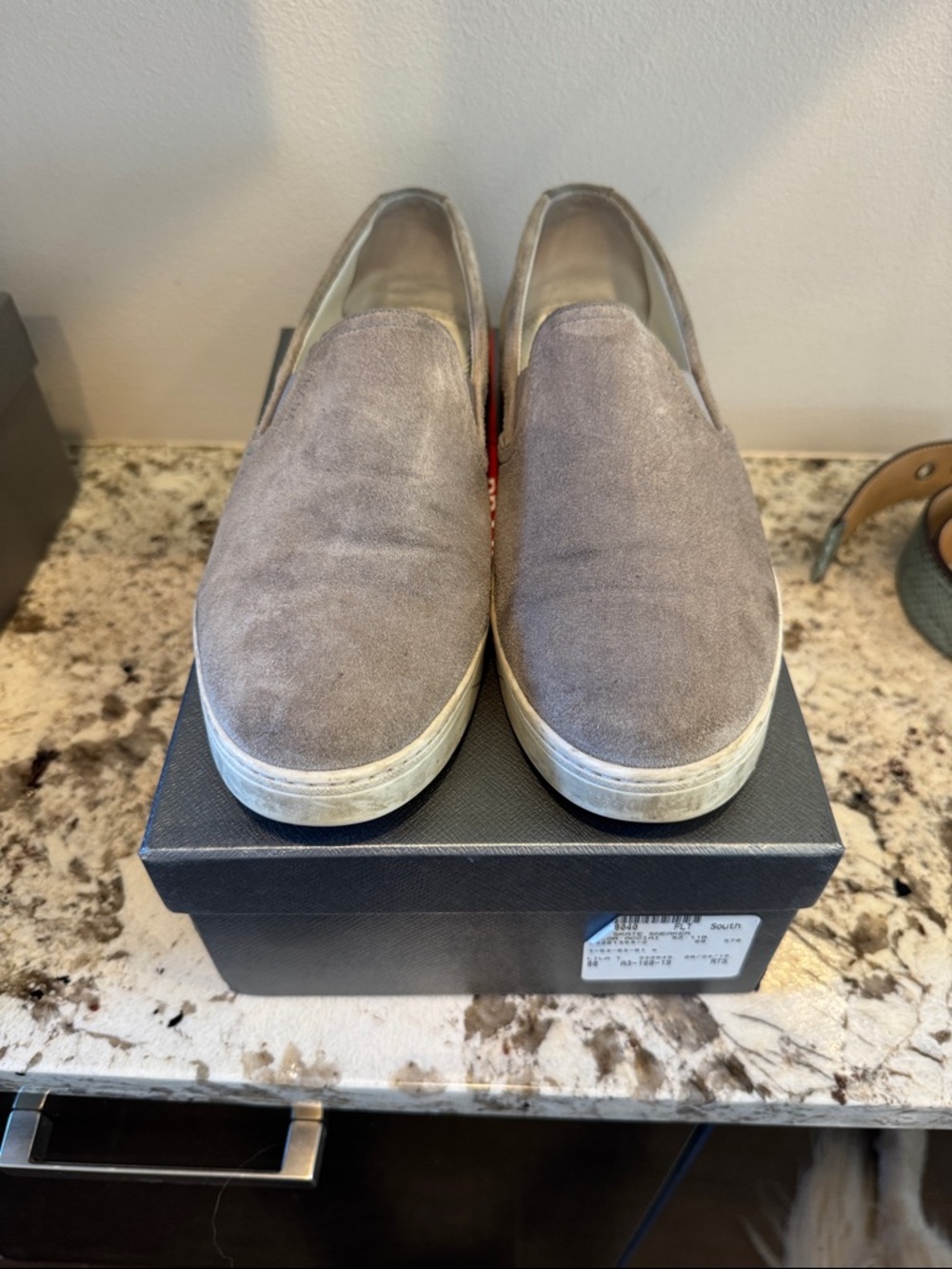 Prada Men's Suede Slip-On Sneakers in Taupe